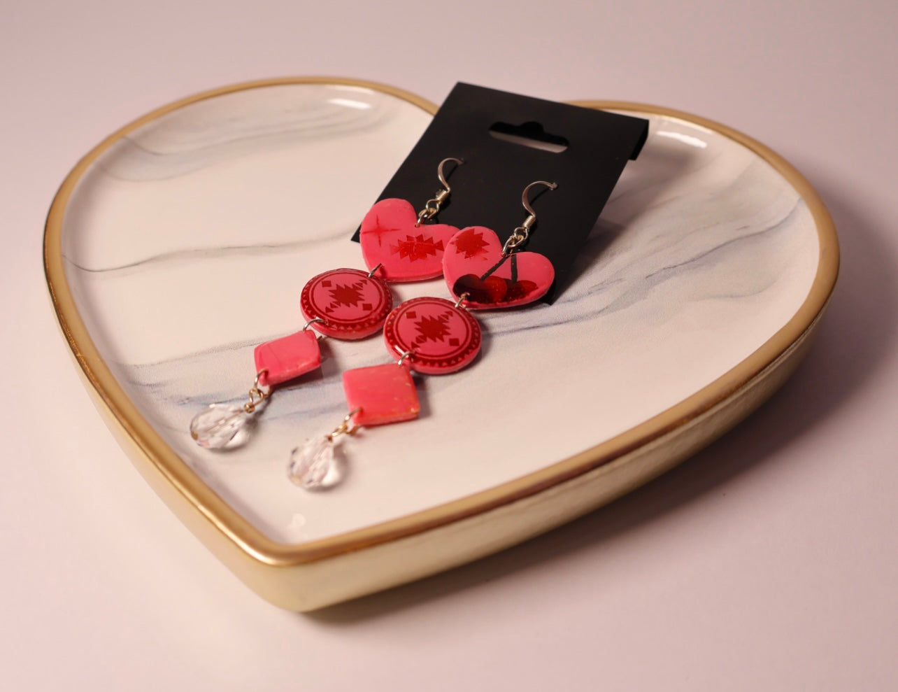 Sparkly Cherry Valentines Native design Poylmer Clay earrings