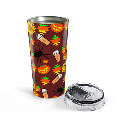 Native Halloween Pumpkin Pattern Coffee 20oz Tumbler — Fall Pumpkin Spice Travel Cup