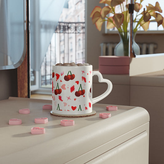 Cherry Heart Native design Mug — Cute Valentine’s Day Ceramic Coffee Cup