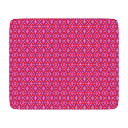 Plush Tan Sherpa Blanket with Pink Native Design Backing — Cozy Throw for Living Room & Travel