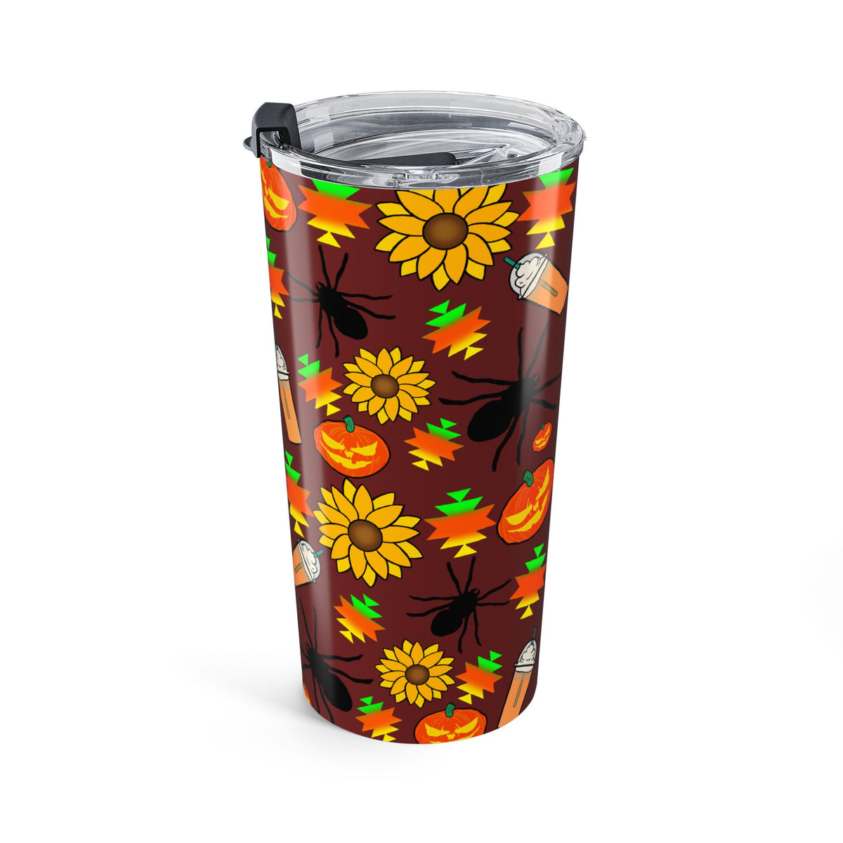 Native Halloween Pumpkin Pattern Coffee 20oz Tumbler — Fall Pumpkin Spice Travel Cup