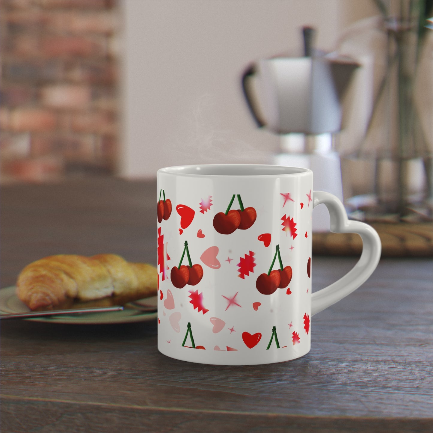 Cherry Heart Native design Mug — Cute Valentine’s Day Ceramic Coffee Cup