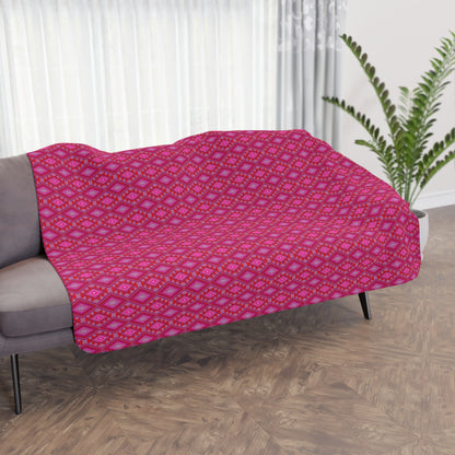 Plush Tan Sherpa Blanket with Pink Native Design Backing — Cozy Throw for Living Room & Travel