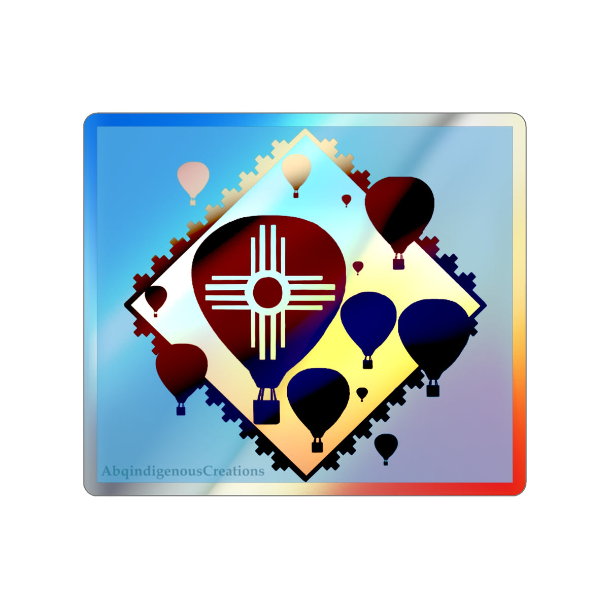 Holographic Hot Air Balloon Sticker — Zia Symbol Die-Cut Vinyl
