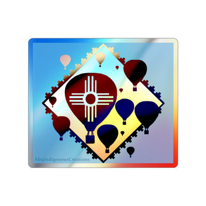 Holographic Hot Air Balloon Sticker — Zia Symbol Die-Cut Vinyl