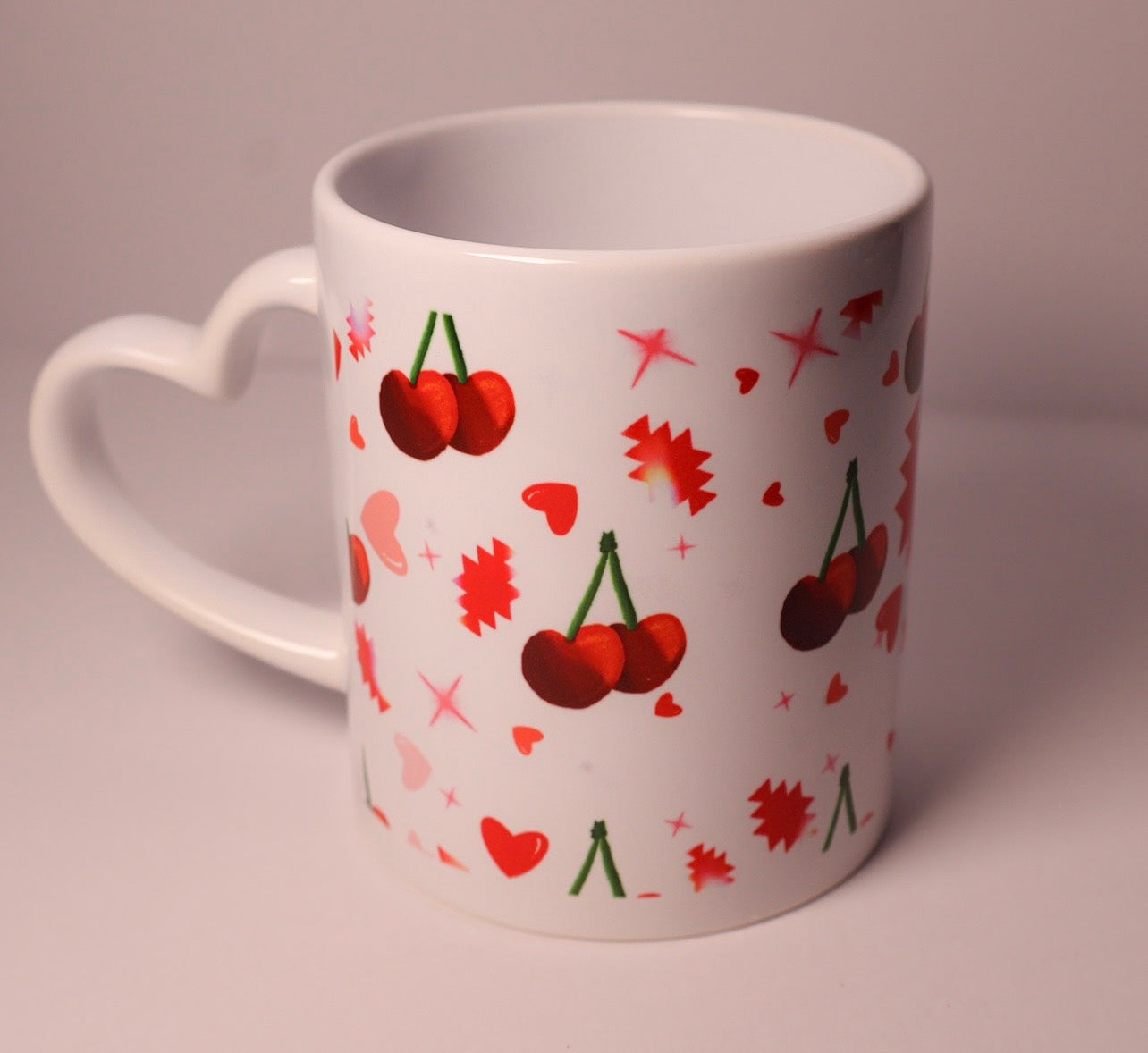 Cherry Heart Native design Mug — Cute Valentine’s Day Ceramic Coffee Cup