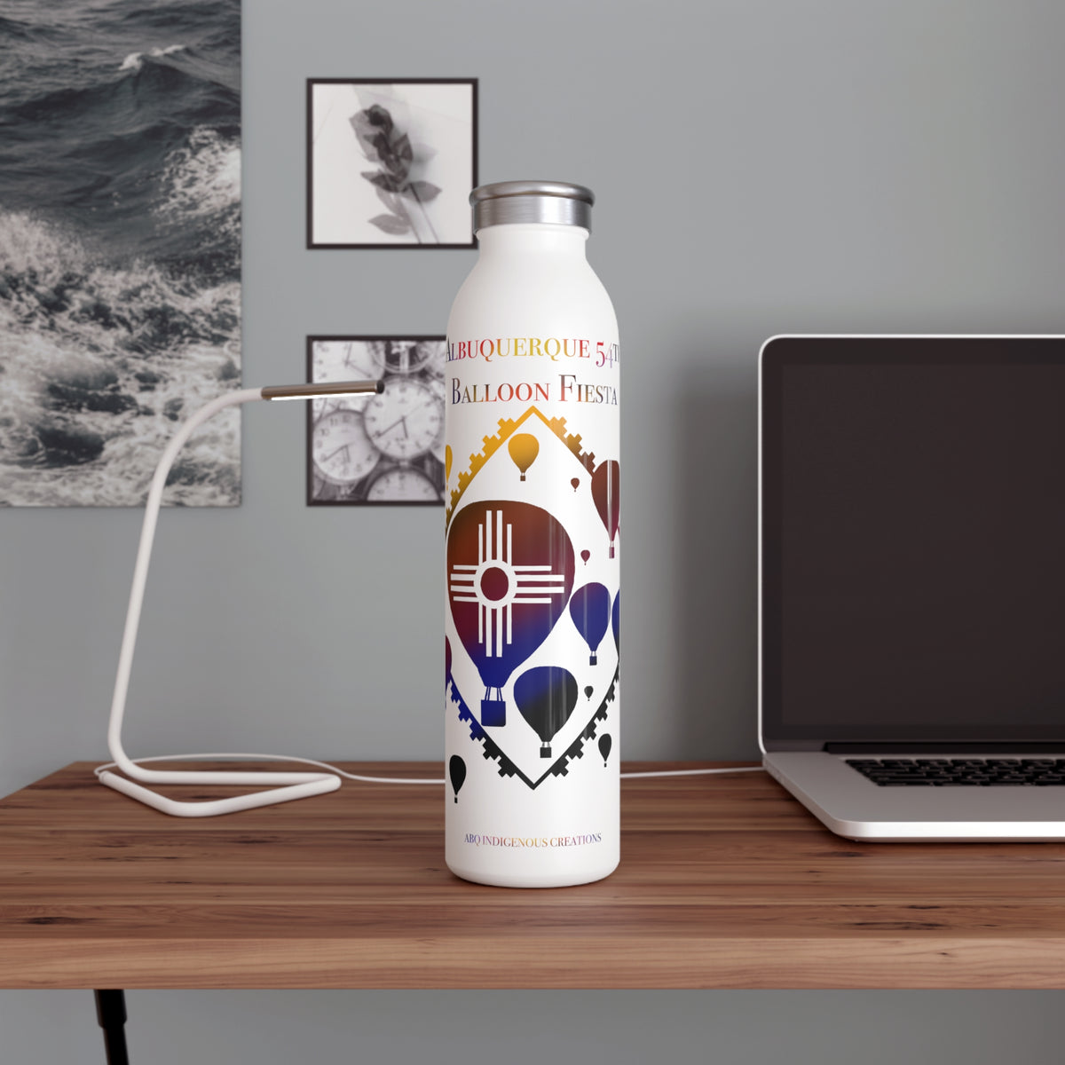 Albuquerque Balloon Fiesta Slim Water Bottle — Hot Air Balloon Design
