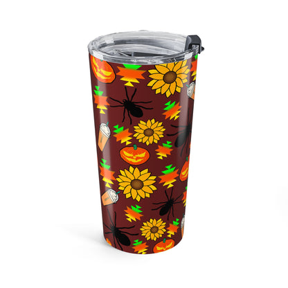 Native Halloween Pumpkin Pattern Coffee 20oz Tumbler — Fall Pumpkin Spice Travel Cup