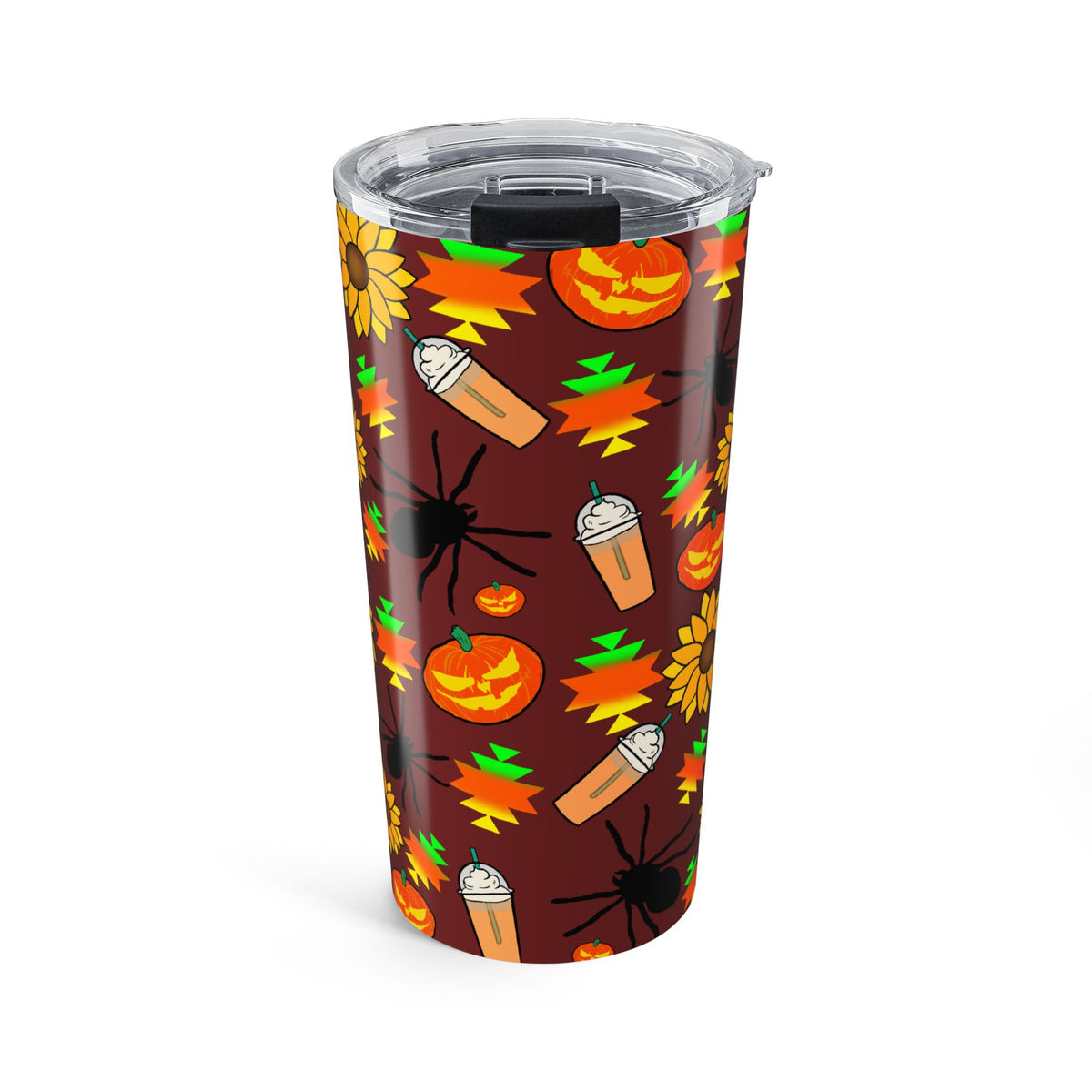 Native Halloween Pumpkin Pattern Coffee 20oz Tumbler — Fall Pumpkin Spice Travel Cup