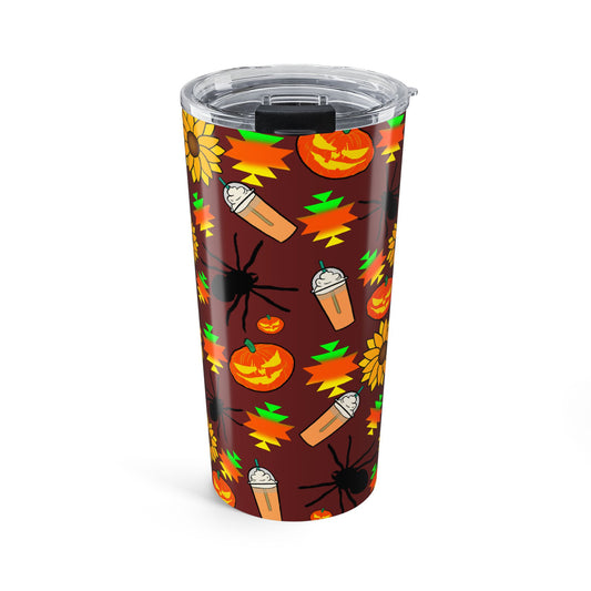 Native Halloween Pumpkin Pattern Coffee 20oz Tumbler — Fall Pumpkin Spice Travel Cup